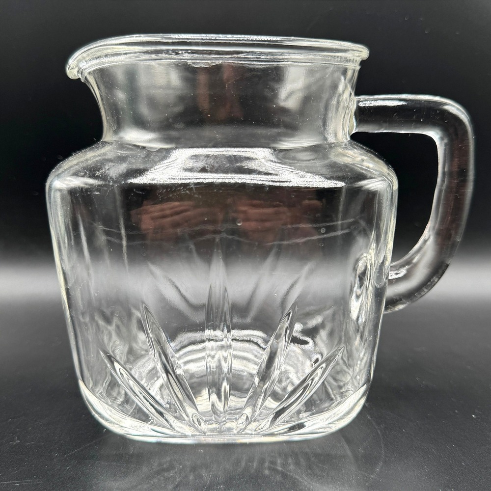 Vtg. Federal Glass Juice Pitcher Atomic Sunrise Star Bottom Square Cottagecore